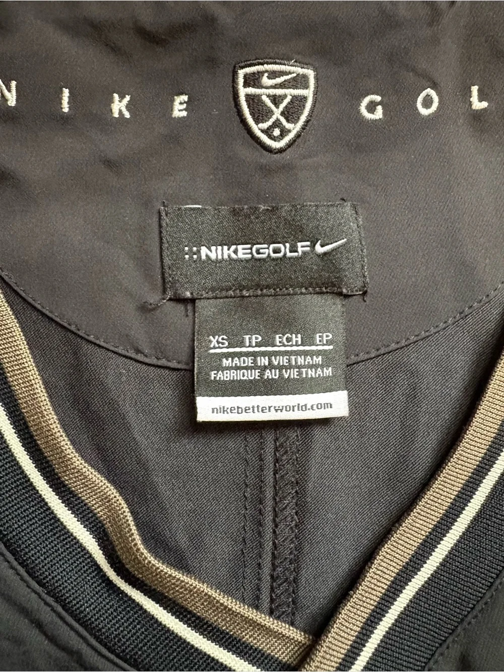 Nike Golf women's V-Neck Black Pullover with Striped Trim and whembroidered logo